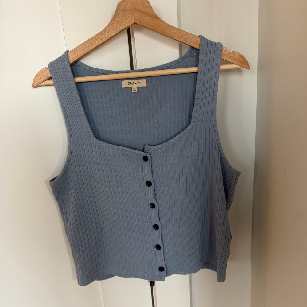 Madewell Ribbed Button Front Crop Tank Large Terrace Blue